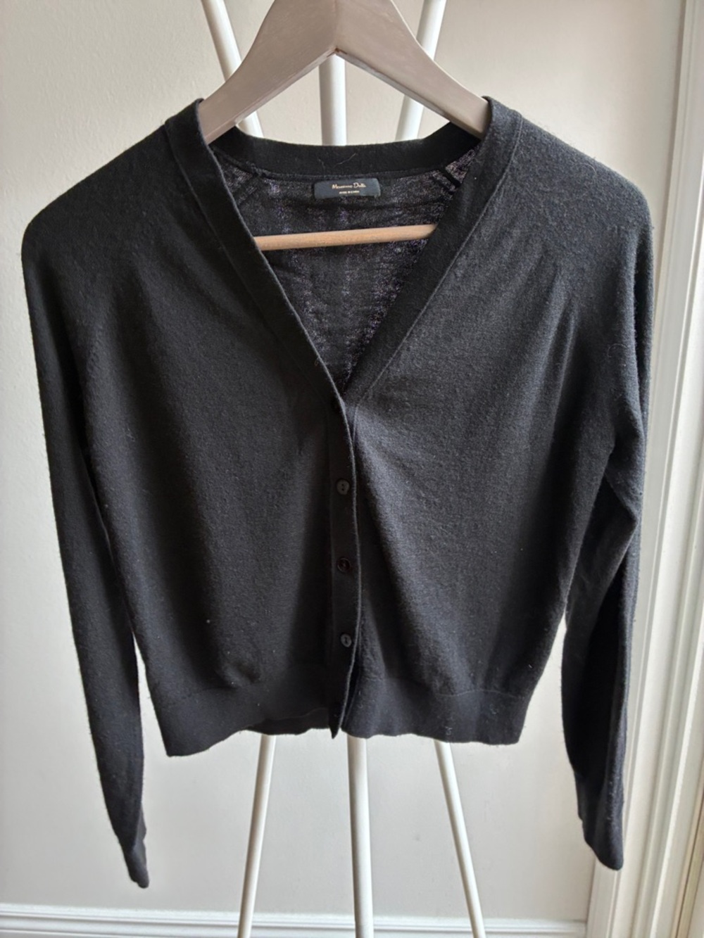 Massimo Dutti Black V-Neck Button Cardigan